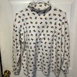 Women's White Graphic Mickey Mouse vintage Turtleneck Long Sleeve Top